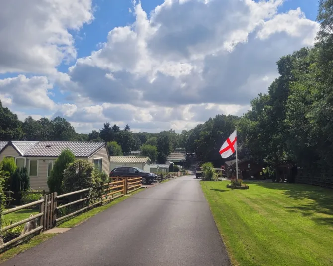 The Coppice Leisure Park entrance with flag