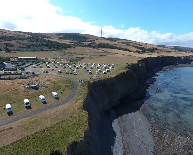 Morfa Bychan drone view of touring and sea