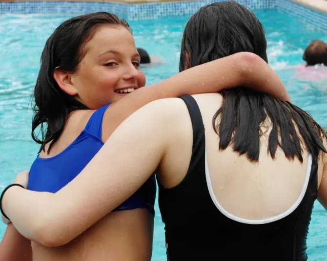 Morfa Bychan girls by the pool